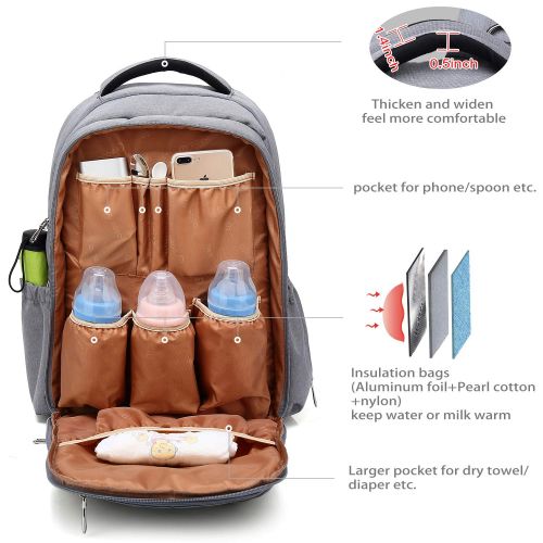  Pimolake Changing Backpack, Baby Nappy Backpack Large Capacity Multi-Function Diaper Bag Mom Dad Travel...