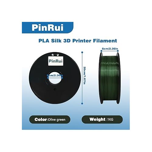  PLA Silk Filament 1.75mm 1KG, PinRui PLA 3D Printer Filament, No Warp Smooth Printing, Dimensional Accuracy +/- 0.03mm, Fit Most FDM Printer, Silk Olive Green