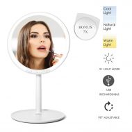 Lighted Makeup Mirror, PinSpace Vanity Mirror with 66 LED Lights 3 Color 21 Modes, with 7x Magnification Small Mirror, Rechargeable Detachable Portable Adjustable Rotation (White)