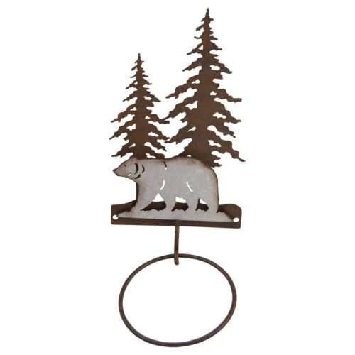  Pine Ridge Hand Towel Holder Single 3-D Bear Scene Metal Home Decor - Western Decorative Wall Mount Holder For Kitchen, Toilet and Bathroom