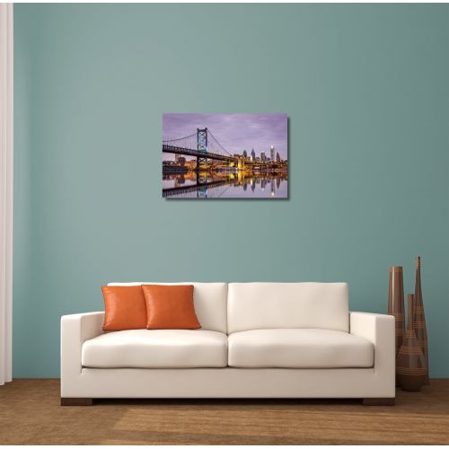 핑 Pingo World Philadelphia Night Skyline Gallery Wrapped Canvas Wall Art, 20 x 16