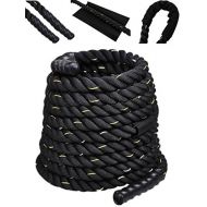 Pingkay Comie 2 30ft Black Poly Dacron Battle Rope Exercise Workout Strength Training Rope Undulation Rope Fitness