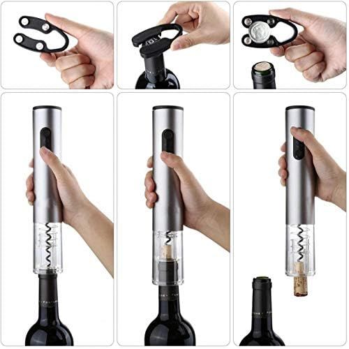  [아마존베스트]PiniceCore Electric Wine Bottle Openers Set Battery Operated Wine Opener Kit Cordless Automatic Corkscrew Combo Attached Foil Cutter Vacuum Seal Wine Aerator Pourer Stainless Steel