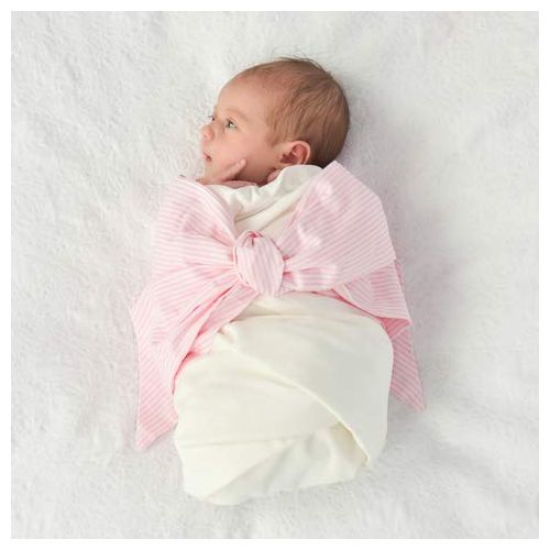  Snuggle Me Swaddle with Pinstripe Bow by Pink Elephant Organics