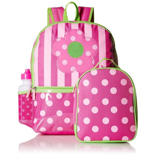  Pink Platinum Girls Dots and Stripes 16 Inch Backpack with Lunch Kit, Pink