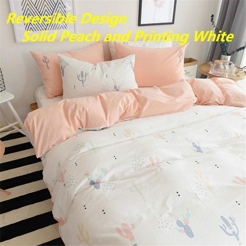  [아마존 핫딜]  [아마존핫딜]PinkMemory Single Duvet Cover Set Twin Kids Solid Color Cotton Bedding Set Ultra Soft Reversible Pink Peach Embroidered Cactus Design for Teens Adult