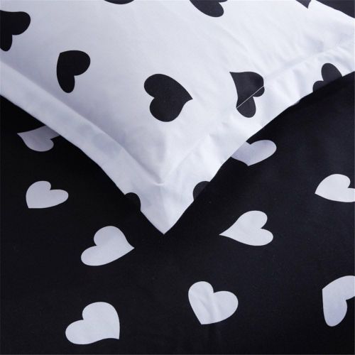  PinkMemory Queen Duvet Cover Lightweight Microfiber Bedding Set,Reversible Black and White Heart Printing Bedding Collection for Girls Adult-Breathable,Comfy,Zipper Closure
