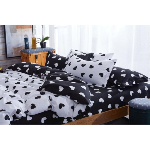  PinkMemory Queen Duvet Cover Lightweight Microfiber Bedding Set,Reversible Black and White Heart Printing Bedding Collection for Girls Adult-Breathable,Comfy,Zipper Closure