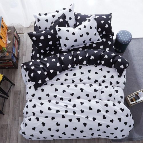  PinkMemory Queen Duvet Cover Lightweight Microfiber Bedding Set,Reversible Black and White Heart Printing Bedding Collection for Girls Adult-Breathable,Comfy,Zipper Closure