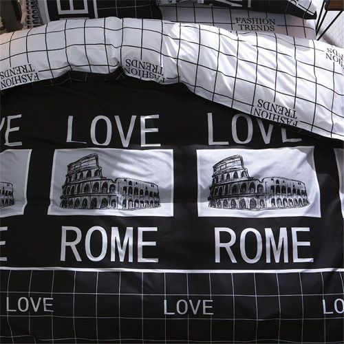  PinkMemory Queen Duvet Cover Lightweight Microfiber Bedding Set,Famous Architectures Designs,Reversible Rome Printing and Grid Design Duvet Cover Set for Boys Girls-Rome,Full/Queen