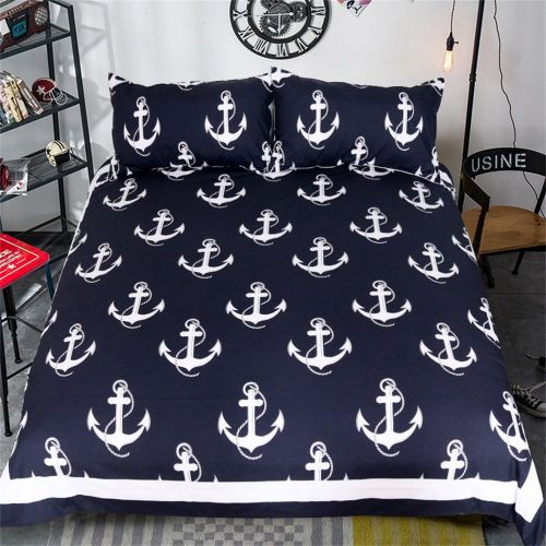  PinkMemory Sailing Theme Duvet Cover Set(1 Duvet Cover and 2 Pillow Shams),Reversible Anchor Patterns,Hidden Zipper Closure,Lightweight Microfiber Bedding Set for Boys,Navy Blue,Tw