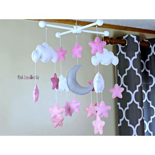  Pinklemonco Stars and clouds baby mobile