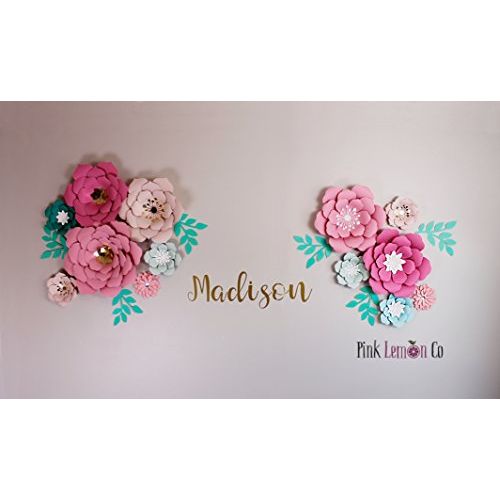  Pinklemonco Nursery name sign nursery name decal wall are nursery paper flowers nursery wall decor paper flower