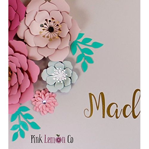  Pinklemonco Nursery name sign nursery name decal wall are nursery paper flowers nursery wall decor paper flower