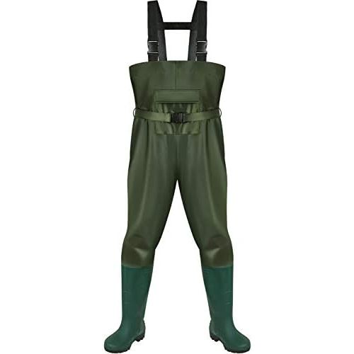  [아마존베스트]Pinkpum Wathose Anglerhose Watstiefel Watt Fisch Teich Gummi PVC Nylon Wathose mit Stiefeln kaltebestandig Watthosen Teich Hose Fisch Teich Gummi PVC Gruen 38-47