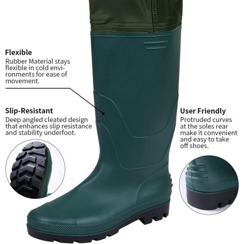  [아마존베스트]Pinkpum Wathose Anglerhose Watstiefel Watt Fisch Teich Gummi PVC Nylon Wathose mit Stiefeln kaltebestandig Watthosen Teich Hose Fisch Teich Gummi PVC Gruen 38-47