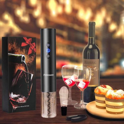  [아마존베스트]Pinkswan Wine Opener Electric Gift Set, Whiskey Stone Wine Lover Gifts with Wine Accessories of Automatic Corkscrew, Metal Ice Cube, Wine Pourer, Foil Cutter 4-in-1 set