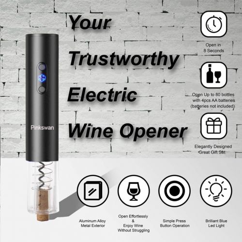  [아마존베스트]Pinkswan Wine Opener Electric Gift Set, Whiskey Stone Wine Lover Gifts with Wine Accessories of Automatic Corkscrew, Metal Ice Cube, Wine Pourer, Foil Cutter 4-in-1 set