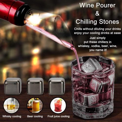  [아마존베스트]Pinkswan Wine Opener Electric Gift Set, Whiskey Stone Wine Lover Gifts with Wine Accessories of Automatic Corkscrew, Metal Ice Cube, Wine Pourer, Foil Cutter 4-in-1 set