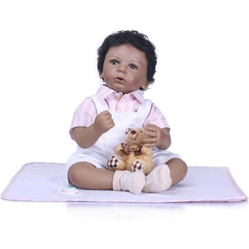  Funny 22inch55cm Baby Reborn Dolls Soft Silicone Realistic Looking Black Baby Doll Boy Toddler Real Touch Xmas Gift Bebe Dolls American Indian Style Factory Director Sales