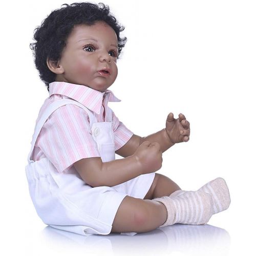  Funny 22inch55cm Baby Reborn Dolls Soft Silicone Realistic Looking Black Baby Doll Boy Toddler Real Touch Xmas Gift Bebe Dolls American Indian Style Factory Director Sales