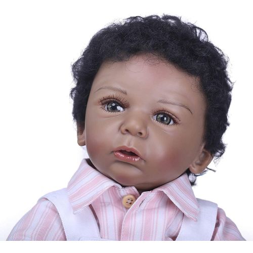  Funny 22inch55cm Baby Reborn Dolls Soft Silicone Realistic Looking Black Baby Doll Boy Toddler Real Touch Xmas Gift Bebe Dolls American Indian Style Factory Director Sales