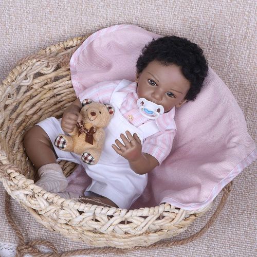  Funny 22inch55cm Baby Reborn Dolls Soft Silicone Realistic Looking Black Baby Doll Boy Toddler Real Touch Xmas Gift Bebe Dolls American Indian Style Factory Director Sales