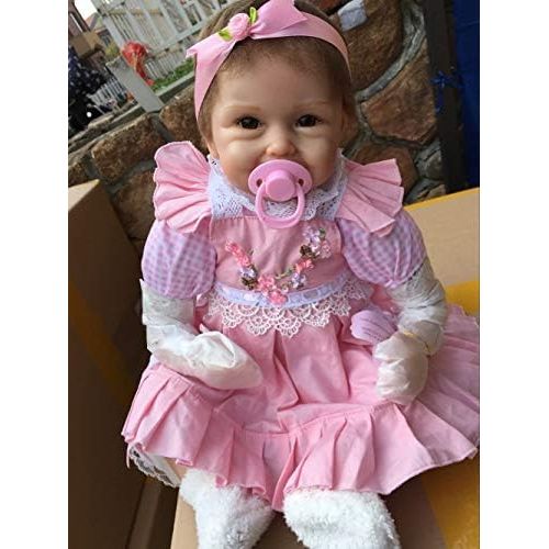  Lilith 18 Inch 45cm Soft Cloth Body Silicone Vinyl Reborn Baby Girl Boy Doll Realistic Lifelike Real Looking Baby Dolls Magnet Pacifier (Pink)