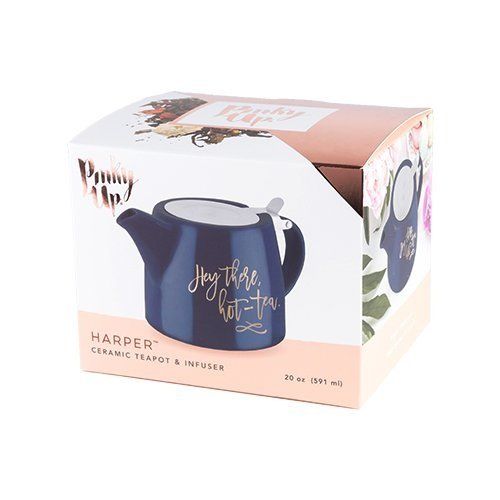  Pinky Up Ceramic Teapot, Blue Elegant Small Cute Decorative Teapot With Infuser