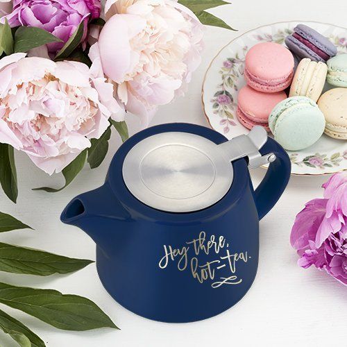  Pinky Up Ceramic Teapot, Blue Elegant Small Cute Decorative Teapot With Infuser