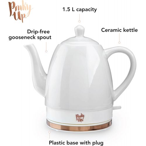  Pinky Up Noelle 1.5 L Ceramic Electric Tea Kettle, Grey, Rose Gold, Gooseneck Spout, Cordless Design