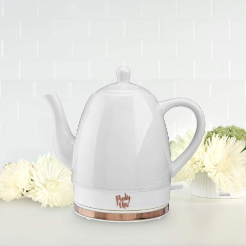  Pinky Up Noelle 1.5 L Ceramic Electric Tea Kettle, Grey, Rose Gold, Gooseneck Spout, Cordless Design