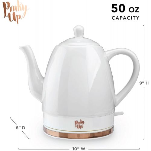  Pinky Up Noelle 1.5 L Ceramic Electric Tea Kettle, Grey, Rose Gold, Gooseneck Spout, Cordless Design