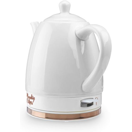  Pinky Up Noelle 1.5 L Ceramic Electric Tea Kettle, Grey, Rose Gold, Gooseneck Spout, Cordless Design