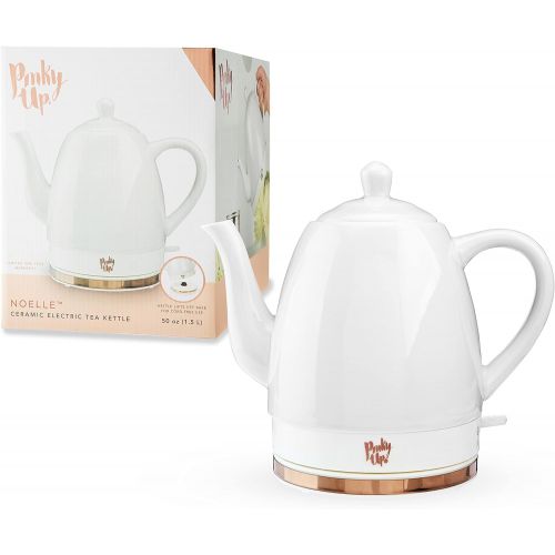  Pinky Up Noelle 1.5 L Ceramic Electric Tea Kettle, Grey, Rose Gold, Gooseneck Spout, Cordless Design