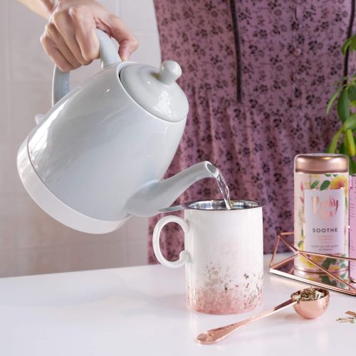  Pinky Up Noelle 1.5 L Ceramic Electric Tea Kettle, Grey, Rose Gold, Gooseneck Spout, Cordless Design