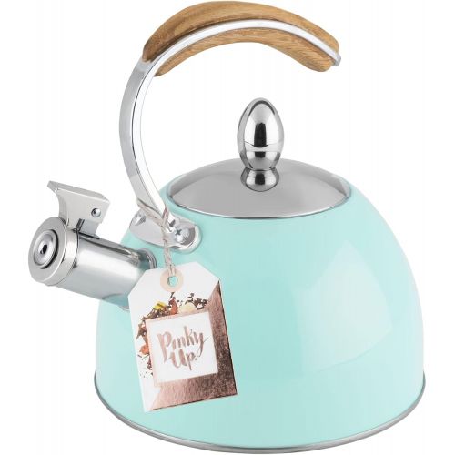  Pinky Up Presley Light Blue 70 Oz Tea Kettle, Stovetop Induction Stainless Steel Whistling Kettle