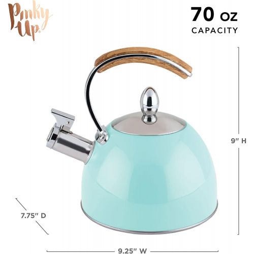  Pinky Up Presley Light Blue 70 Oz Tea Kettle, Stovetop Induction Stainless Steel Whistling Kettle