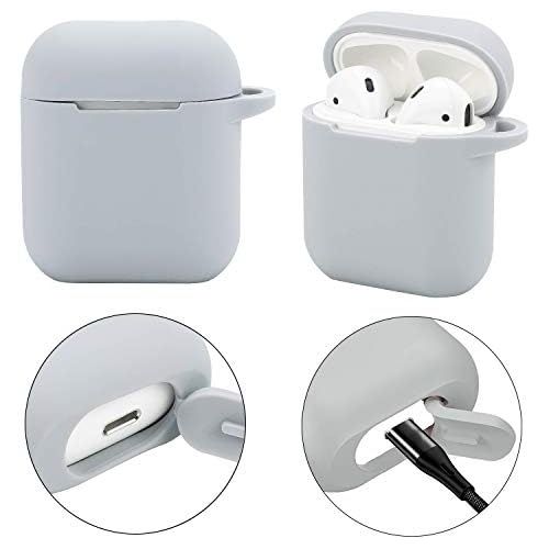  [아마존베스트]Pinowu Protective Case with Cute Pompom Ball Keychain Compatible with AirPods Charging Case, Full Silicone Case and Anti-Lost Strap for AirPods as Gifts (Grey)