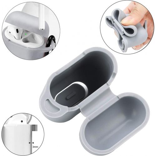  [아마존베스트]Pinowu Protective Case with Cute Pompom Ball Keychain Compatible with AirPods Charging Case, Full Silicone Case and Anti-Lost Strap for AirPods as Gifts (Grey)