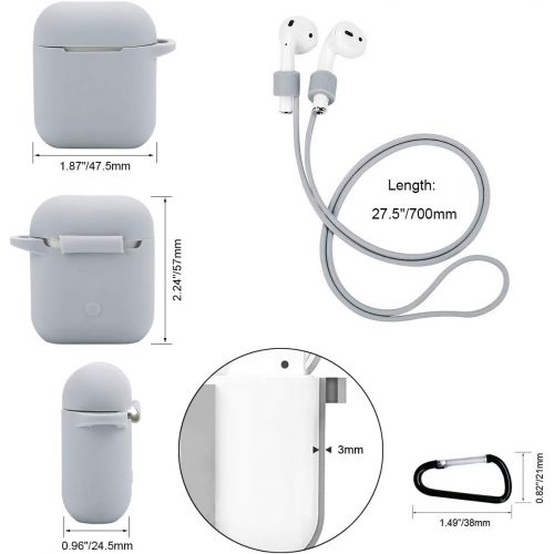  [아마존베스트]Pinowu Protective Case with Cute Pompom Ball Keychain Compatible with AirPods Charging Case, Full Silicone Case and Anti-Lost Strap for AirPods as Gifts (Grey)