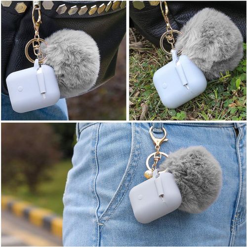  [아마존베스트]Pinowu Protective Case with Cute Pompom Ball Keychain Compatible with AirPods Charging Case, Full Silicone Case and Anti-Lost Strap for AirPods as Gifts (Grey)