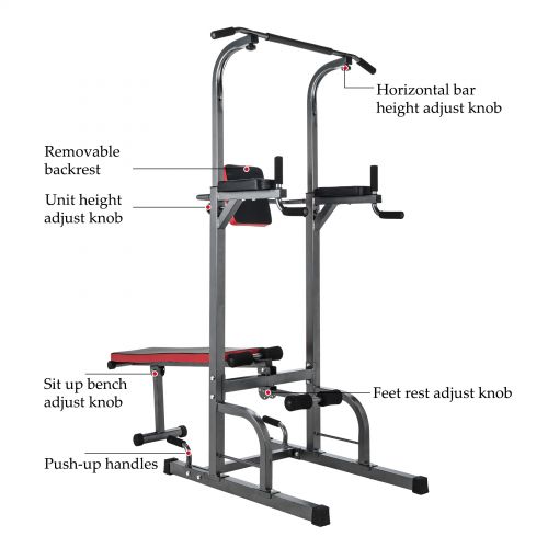  Pinty Power Tower with Push Up, Pull Up, and Dip Stations