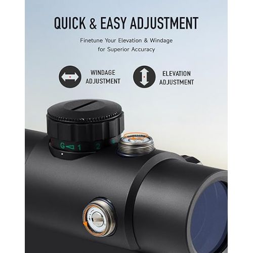  PINTY Red Green Dot Sight, 2 MOA Tactical Reflex Sight with 4 Reticle Patterns 5 Brightness Levels Flip Up Lens Cover for Rifle, 1x22mm Compact Rifle Scope Sight Fits 20mm Picatinny Weaver Rail