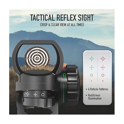  Pinty Red Green Reflex Rifle Scope Dot Sight with 4 Different Reticles, Black, FDE, Camo