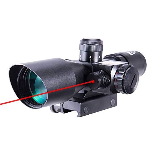  Pinty 2.5-10x40 Red Green Illuminated Mil-dot Tactical Rifle Scope with Red Laser Combo - Green Lens Color