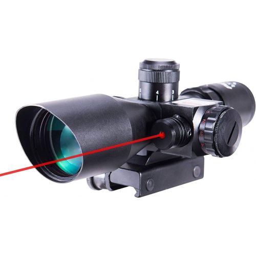  Pinty 2.5-10x40 Red Green Illuminated Mil-dot Tactical Rifle Scope with Red Laser Combo - Green Lens Color