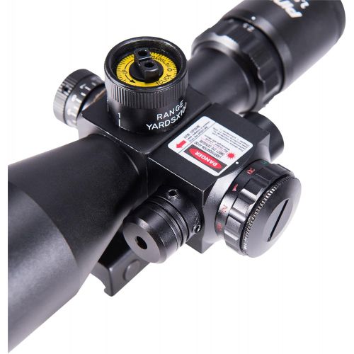  Pinty 2.5-10x40 Red Green Illuminated Mil-dot Tactical Rifle Scope with Red Laser Combo - Green Lens Color