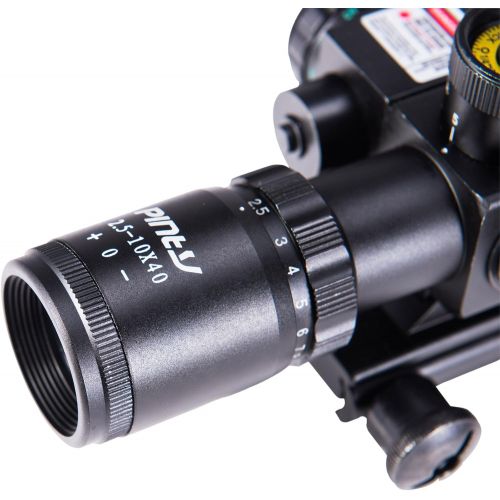  Pinty 2.5-10x40 Red Green Illuminated Mil-dot Tactical Rifle Scope with Red Laser Combo - Green Lens Color