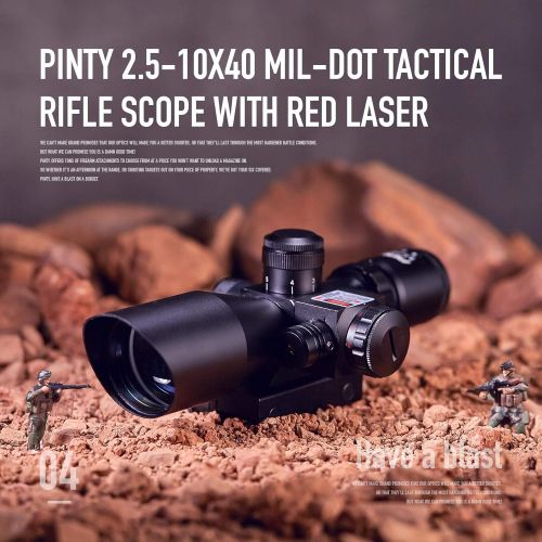  Pinty 2.5-10x40 Red Green Illuminated Mil-dot Tactical Rifle Scope with Red Laser Combo - Green Lens Color